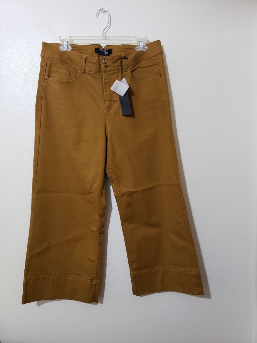 Stitch Star, gold, wide leg crop denim pants, size 12